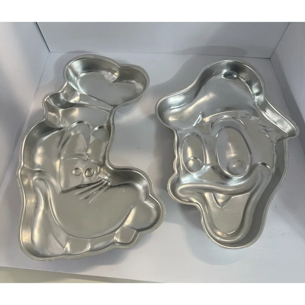 Disney 1976 Donald Duck Goofy Wilton Korea Aluminum Cake Pan Rare Lot Set Large